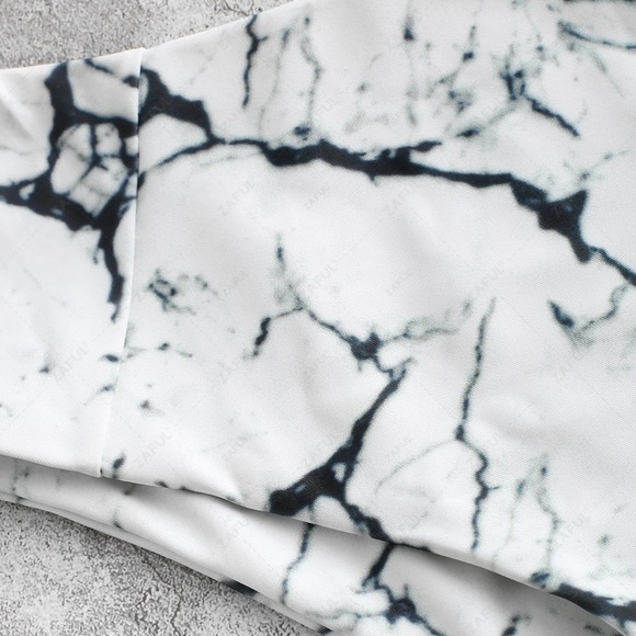 Zaful Black and White Marble High Waisted Bandeau Bikini Set XL - Picture 2 of 12